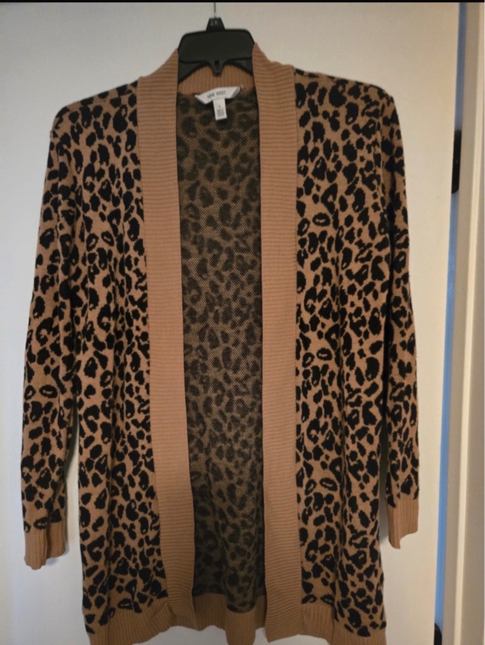 Nine West Women's Leopard Print Long Cardigan Sweater Large